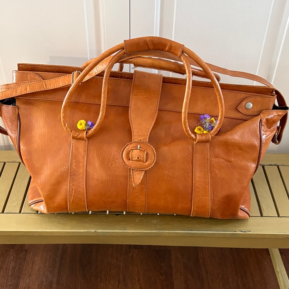 XL Orange Leather Tote Bag